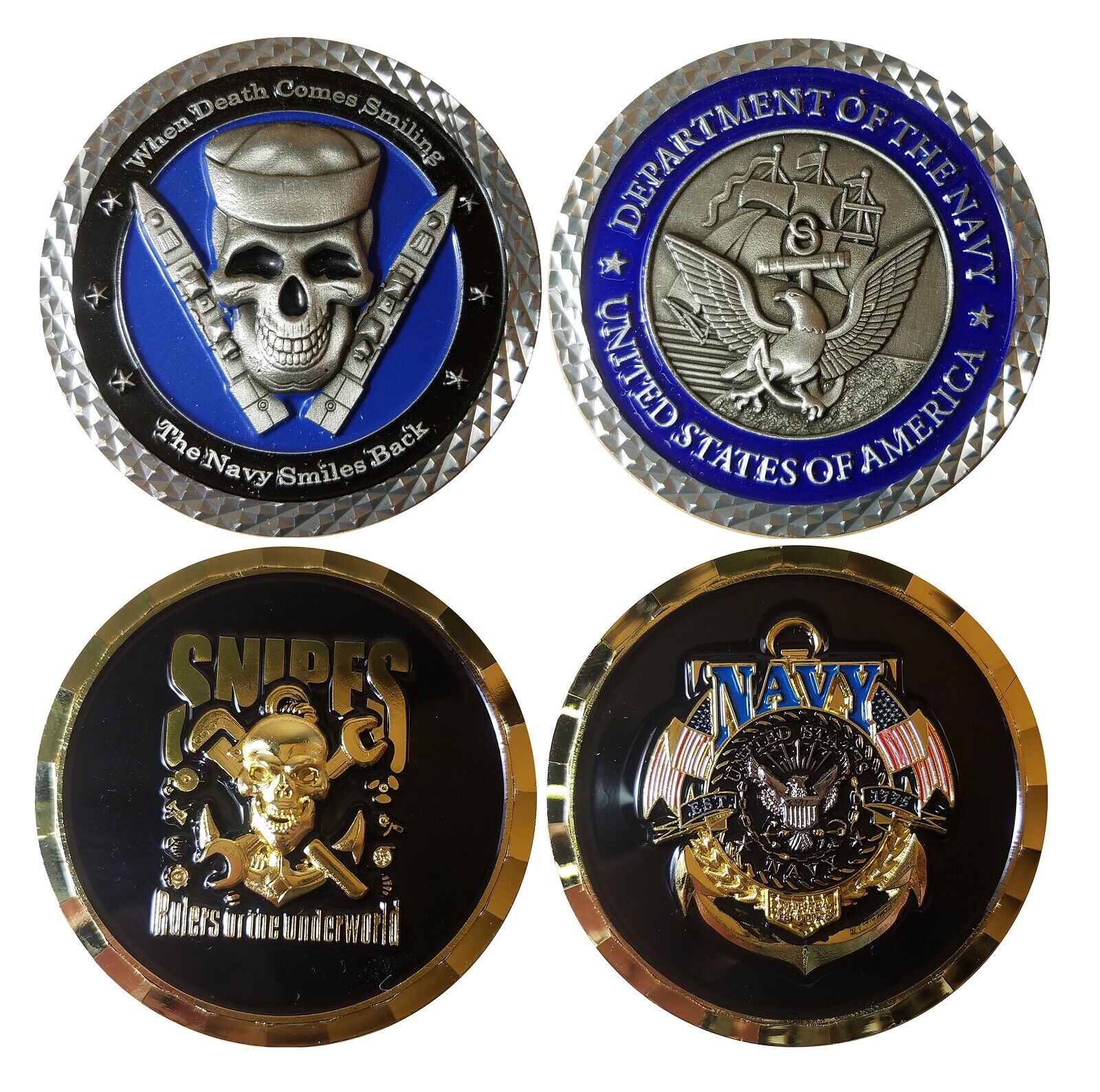 Set of 2 US Navy Challenge Coins US Navy engineering Snipes/death smiles 7-17