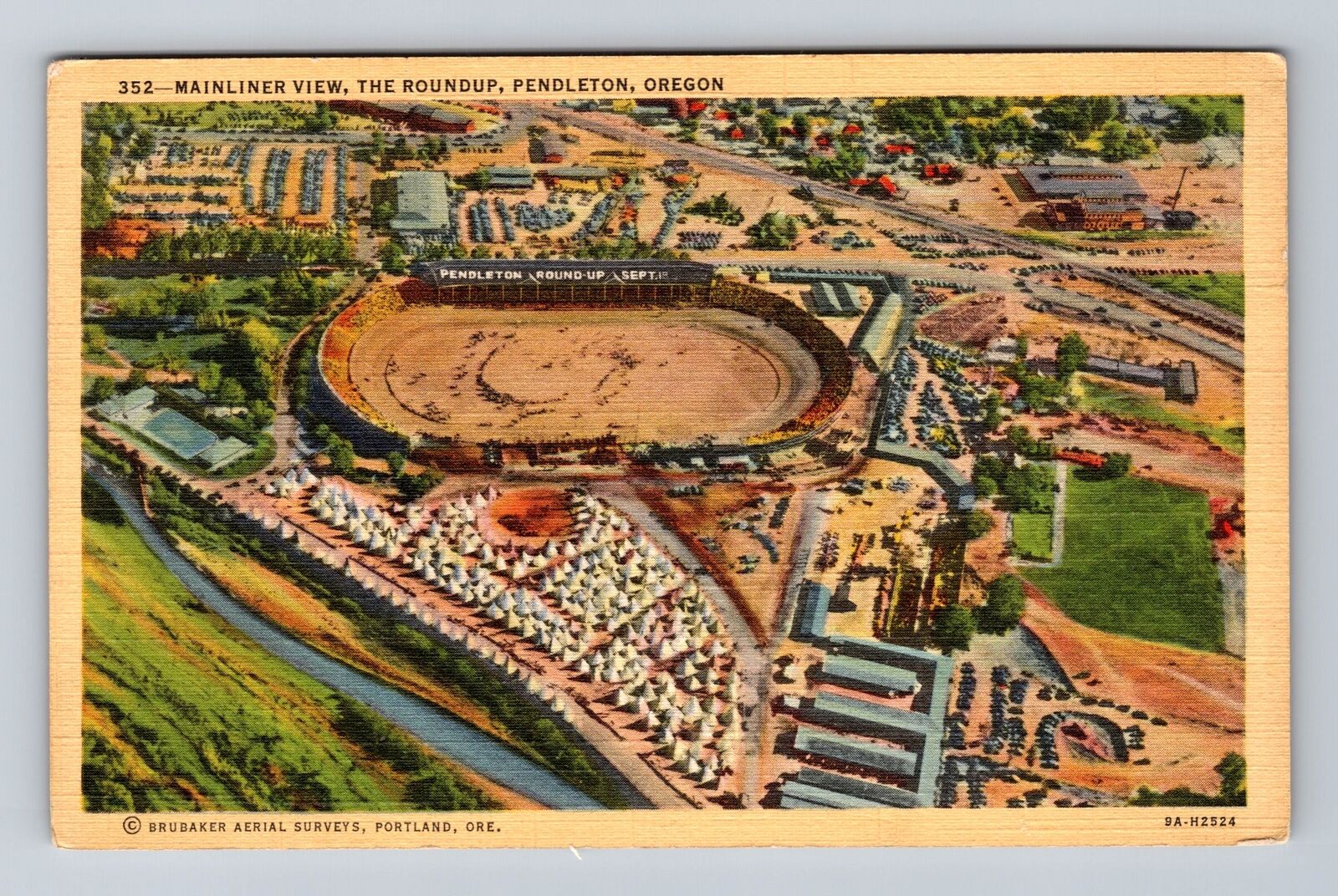 Pendleton OR-Oregon, Aerial Mainliner View, Antique, Vintage Postcard