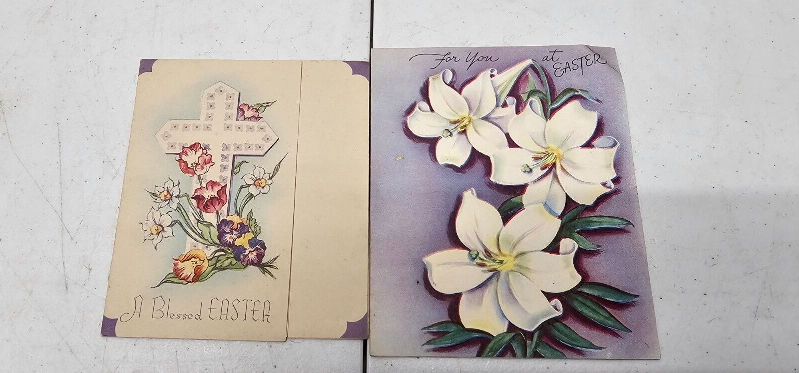 Vintage Easter Cards Embossed Lillies Cross Spring Flowers