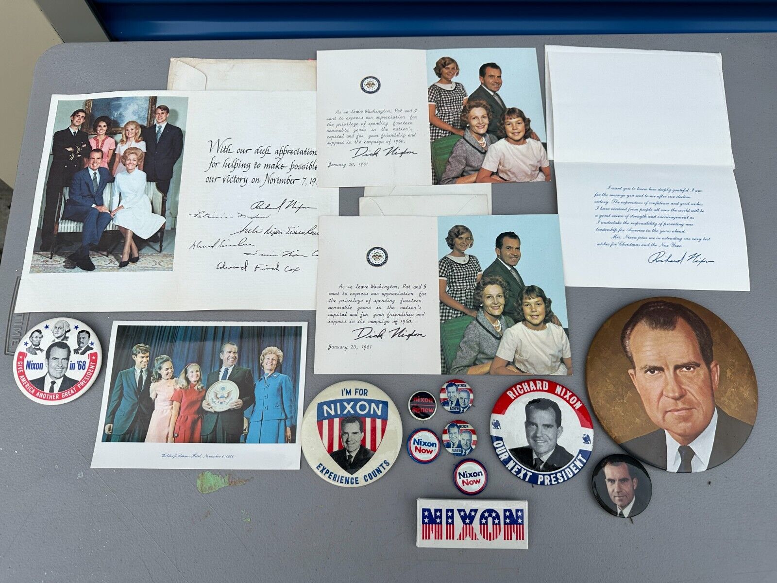 Vintage Richard Nixon Political Memorabilia Collection Pins, And Rare Cards