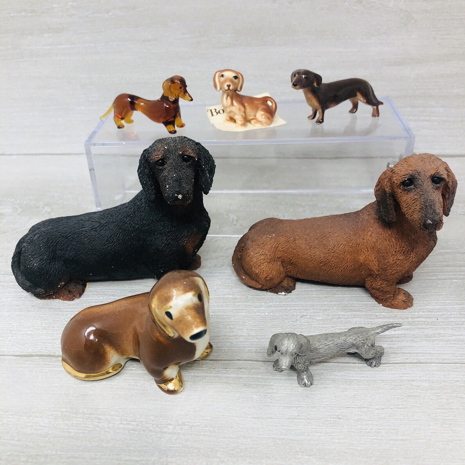 Vintage Dachshund Dog Figurine Collection Stone Critter Pewter Glass Assorted