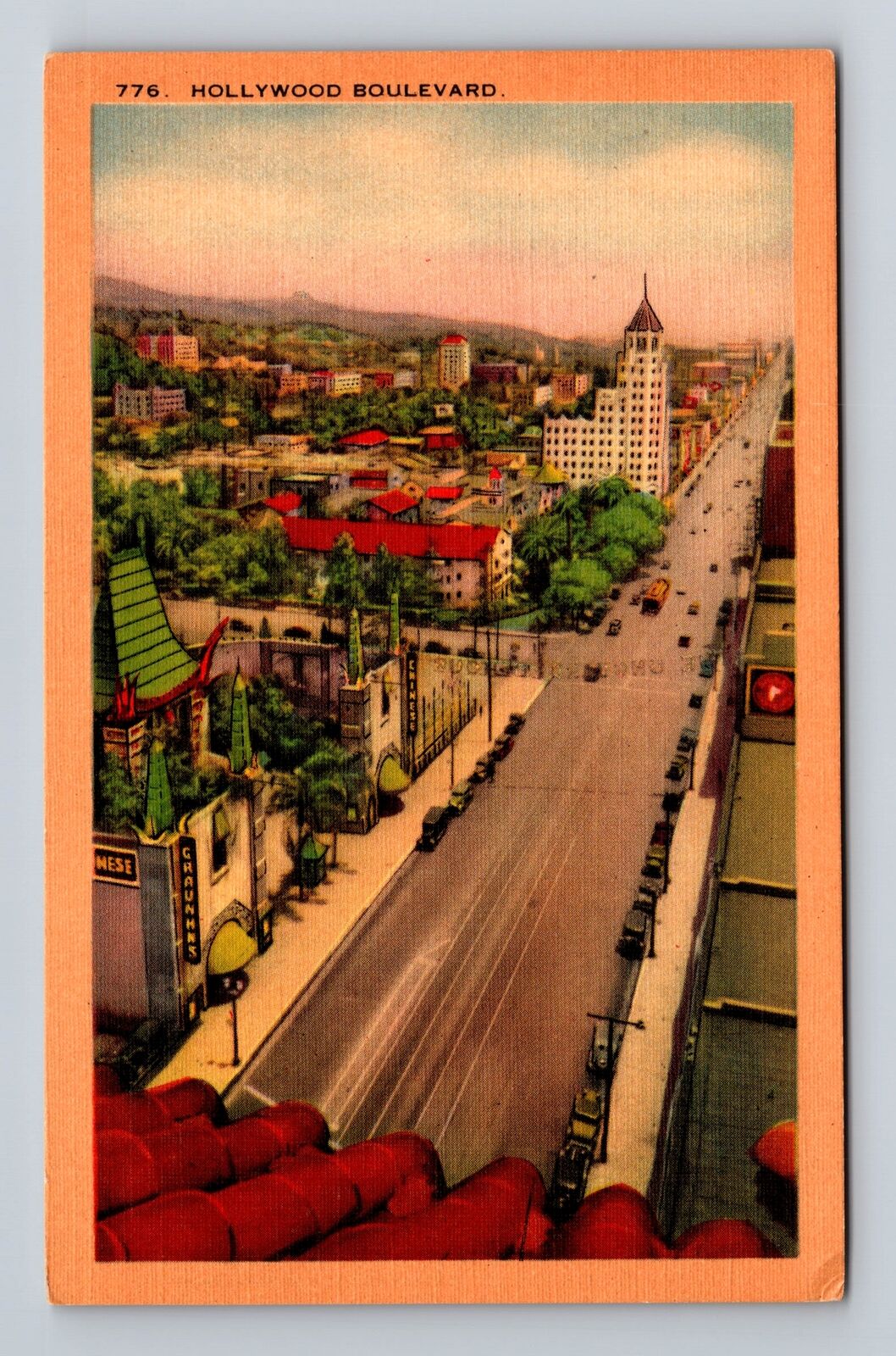 Hollywood CA-California, Aerial Hollywood Boulevard, Antique, Vintage Postcard