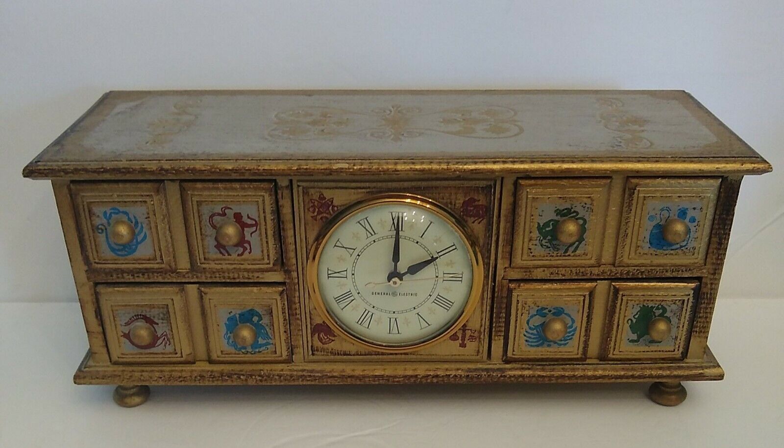 Vintage General Electric GE Zodiac Clock Jewelry Box Model 8120 13.5