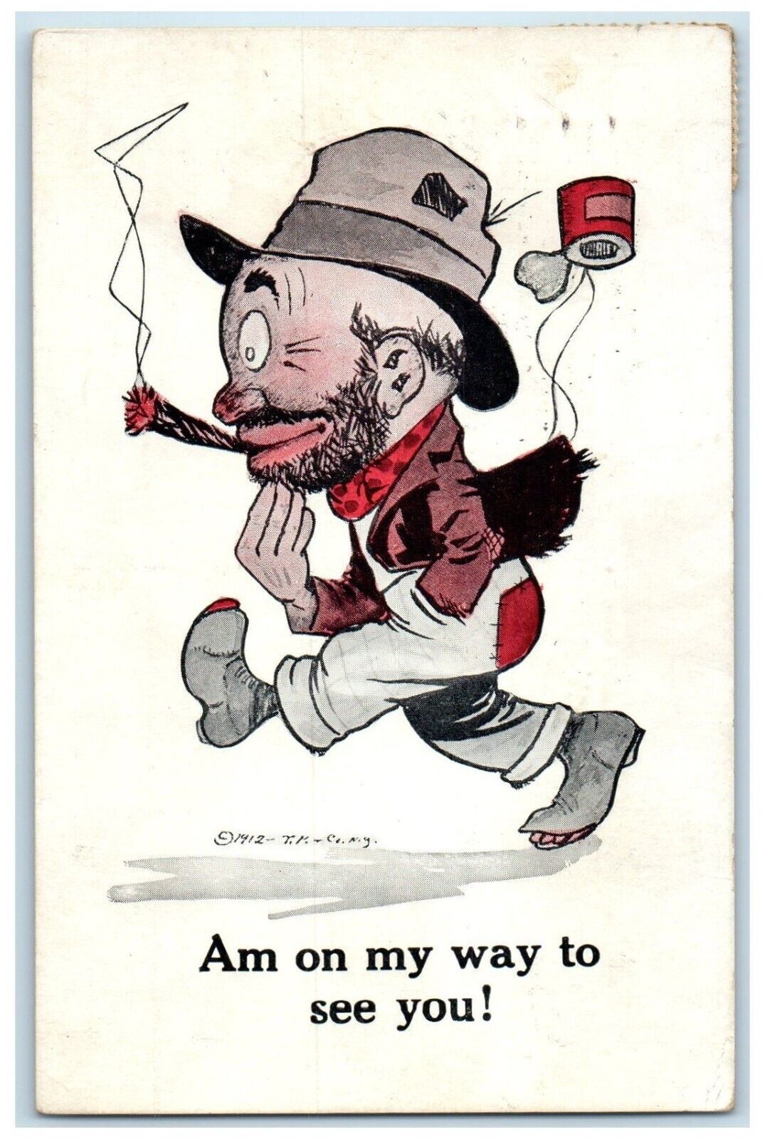 1913 Hobo Smoking Cigar Am On My Way To See You Sedalia Missouri MO Postcard
