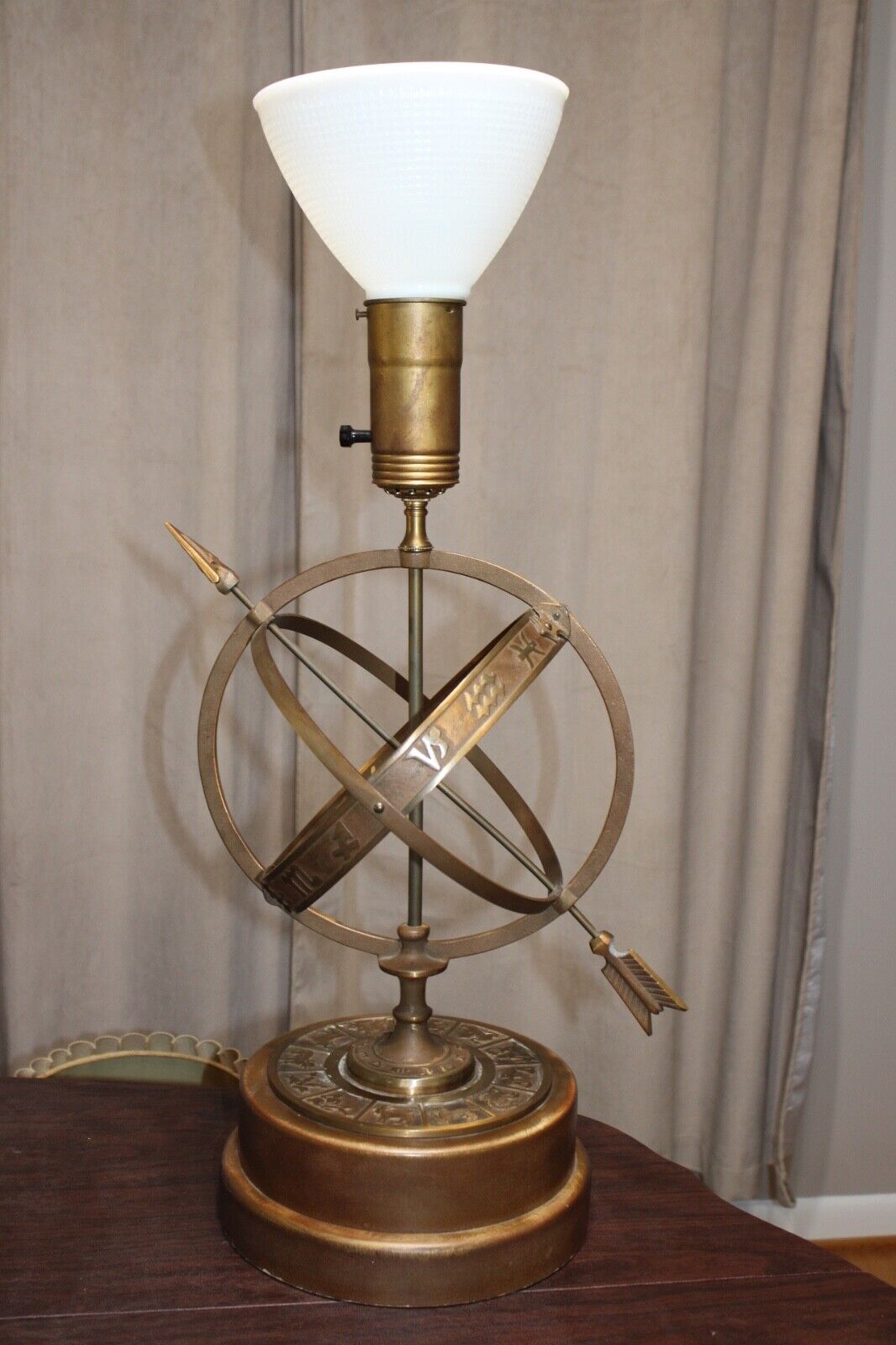 Rare Vintage Armillary Astrological Zodiac Bronze Table Lamp By Frederick Cooper