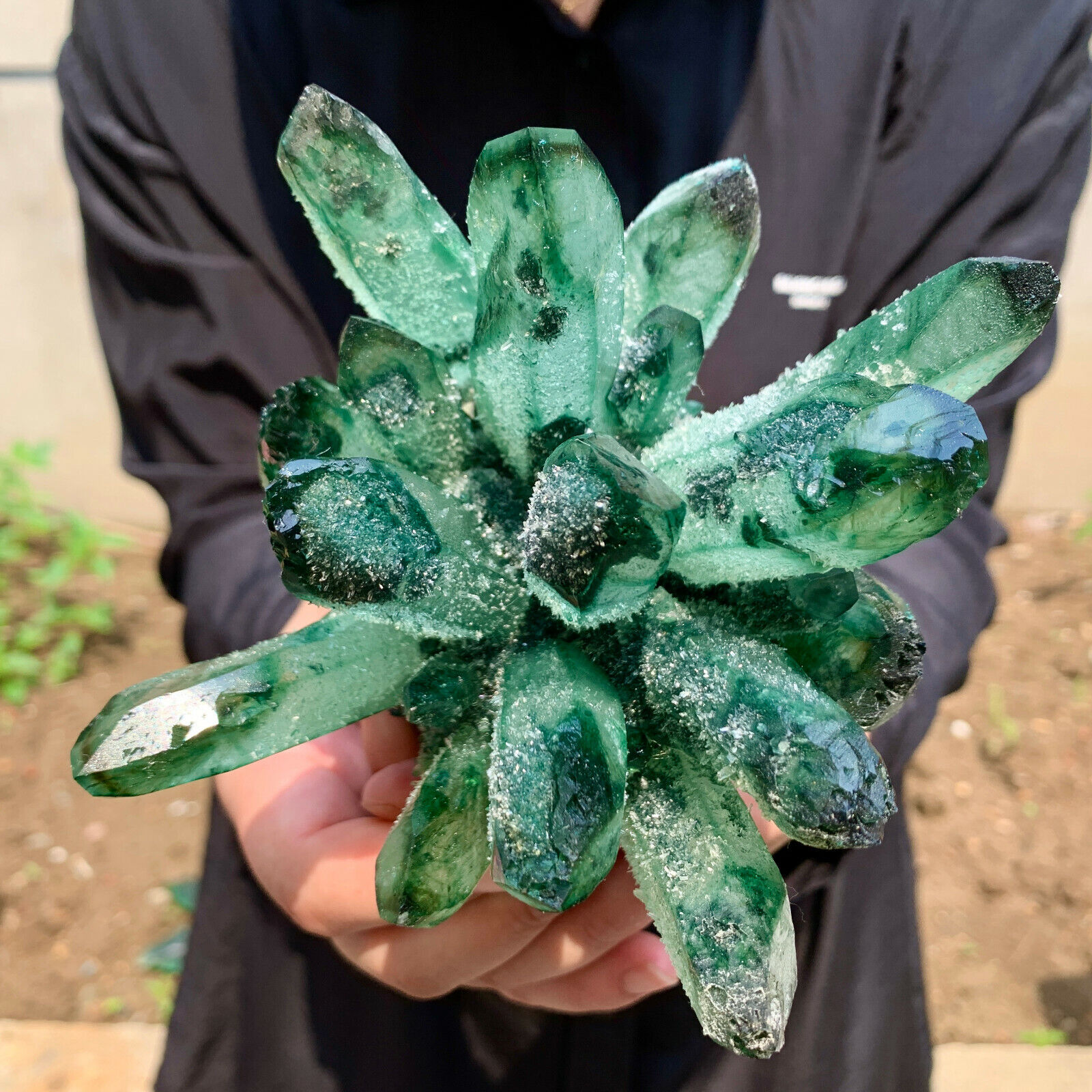 1.94LB New Find Green Phantom Quartz Crystal Cluster Mineral Specimen Healing