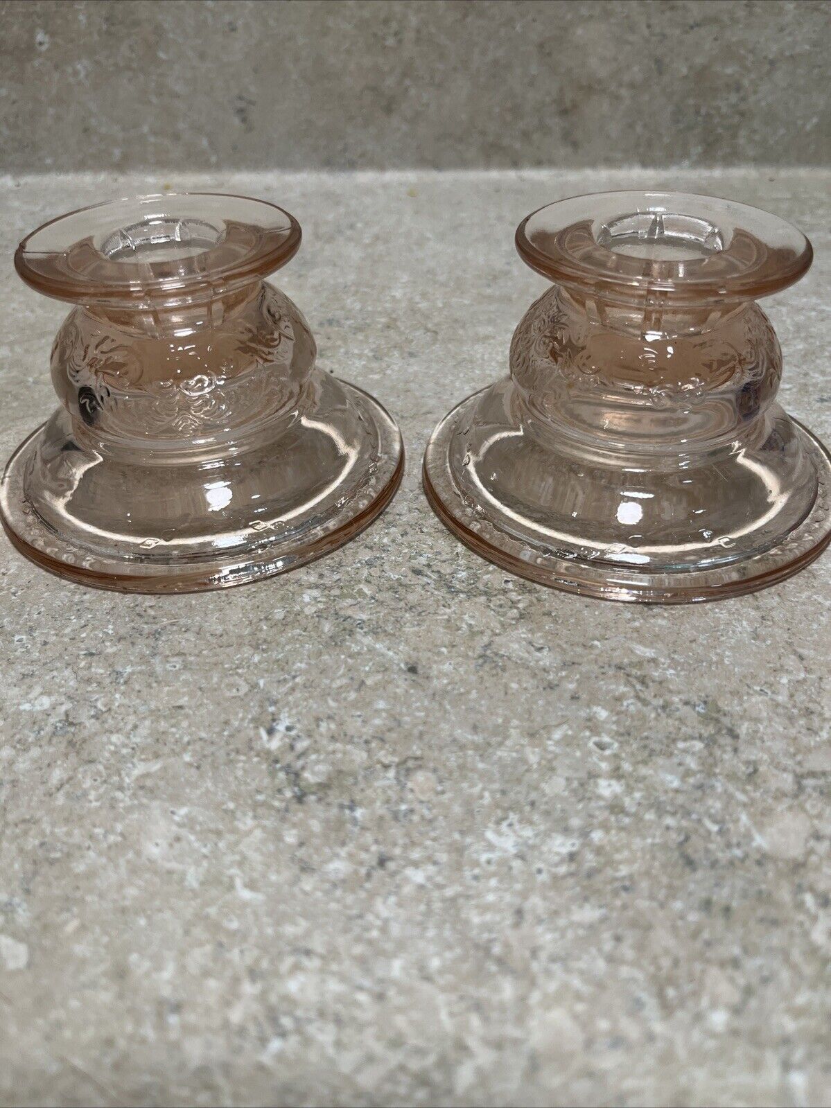 Vintage 1930's Federal Depression Glass Madrid Pink Taper Candle Holders a Pair
