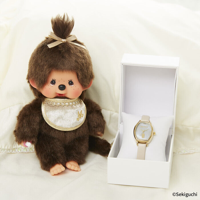 Sekiguchi Monchhichi Girl Plush & Watch set Gold Beige Gift New Japan