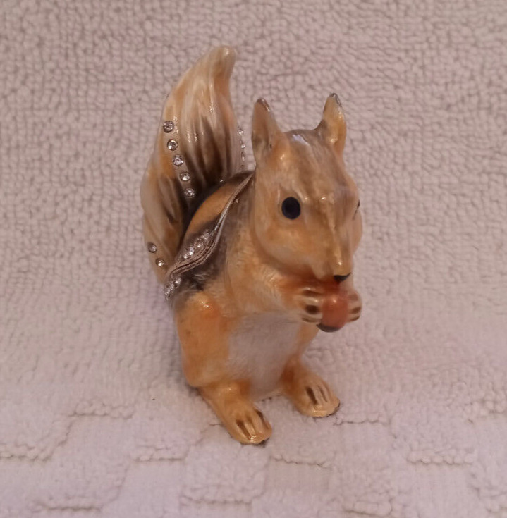 Squirrel With Acorn Enamel Trinket Box With Crystals