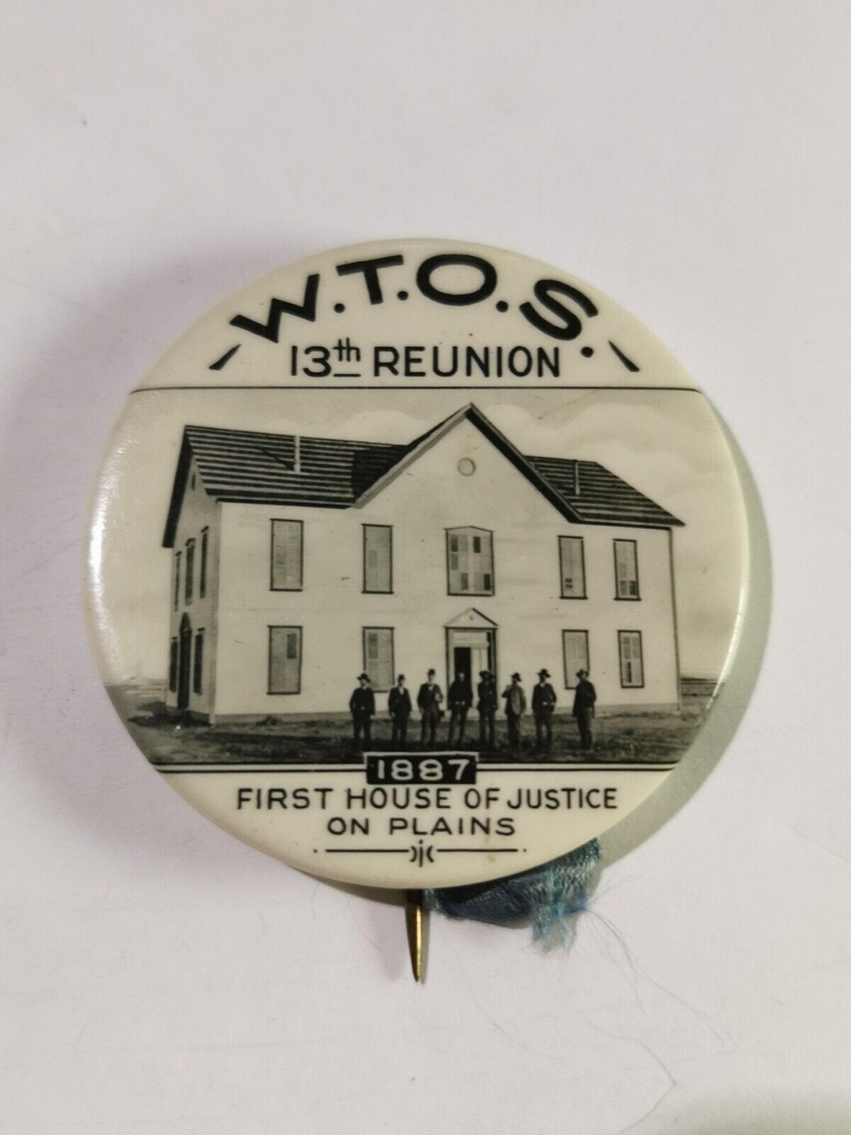 Antique 1900 WTOS 13th Reunion 1887  First House Of Justice On Plains Pin