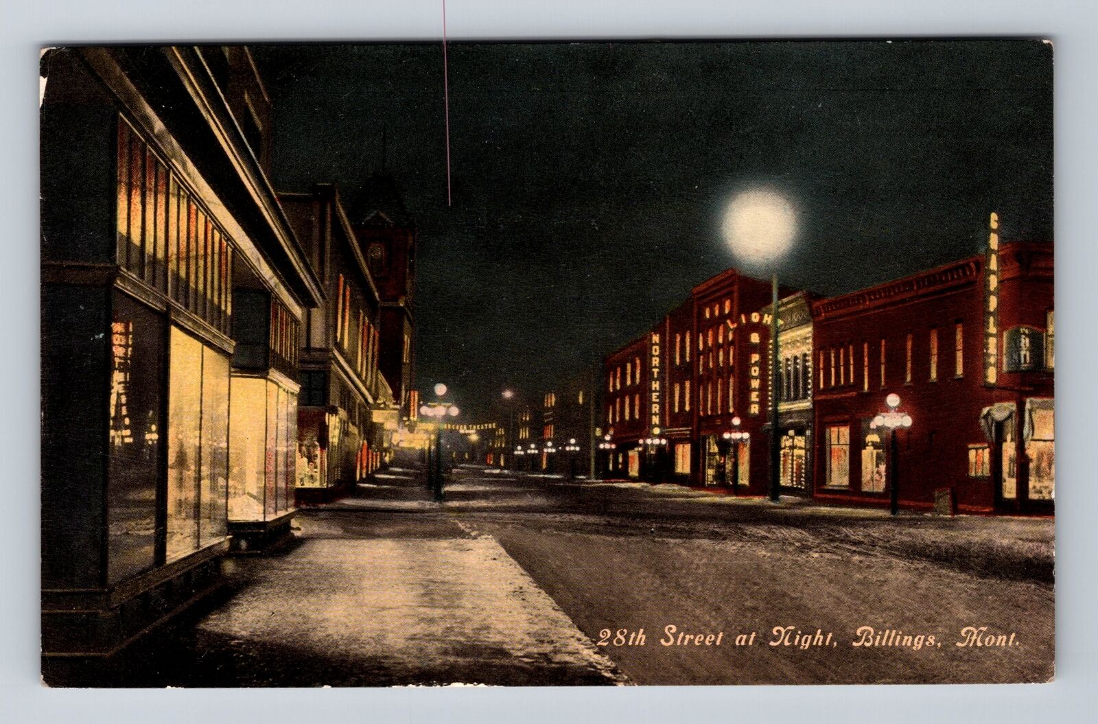Billings MT-Montana, 28th Street At Night, Antique, Souvenir Vintage Postcard