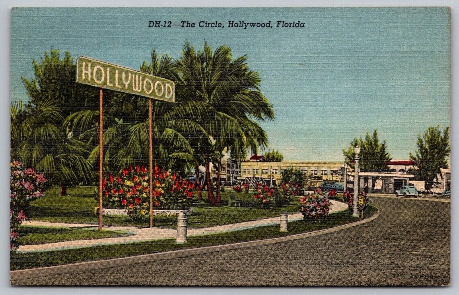Postcard Hollywood Florida Circle Scenic City Landmark Gardens Linen UNP