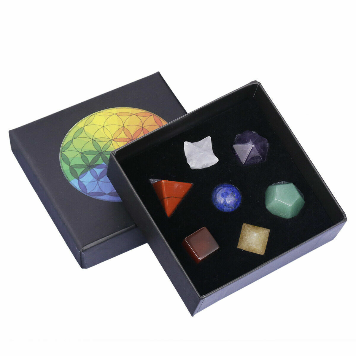 7 Chakra Platonic Solids Sacred Geometry Natural Crystal Gemstones Meditation