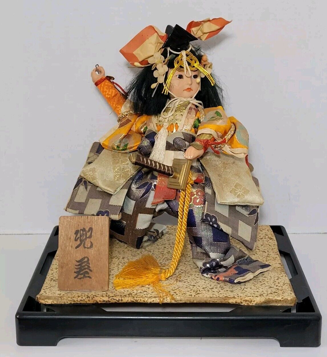 Vintage Japanese Samurai Doll On Stand Warrior Child Asian Oriental