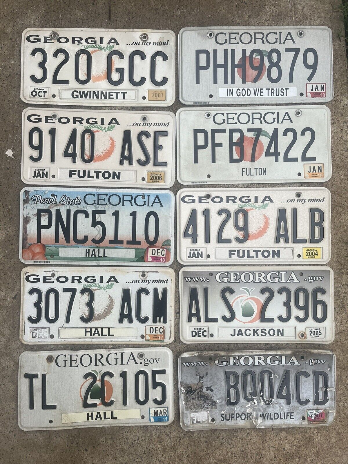 Lot Of 10 Georgia 3+ Years Expired License Plate Lot