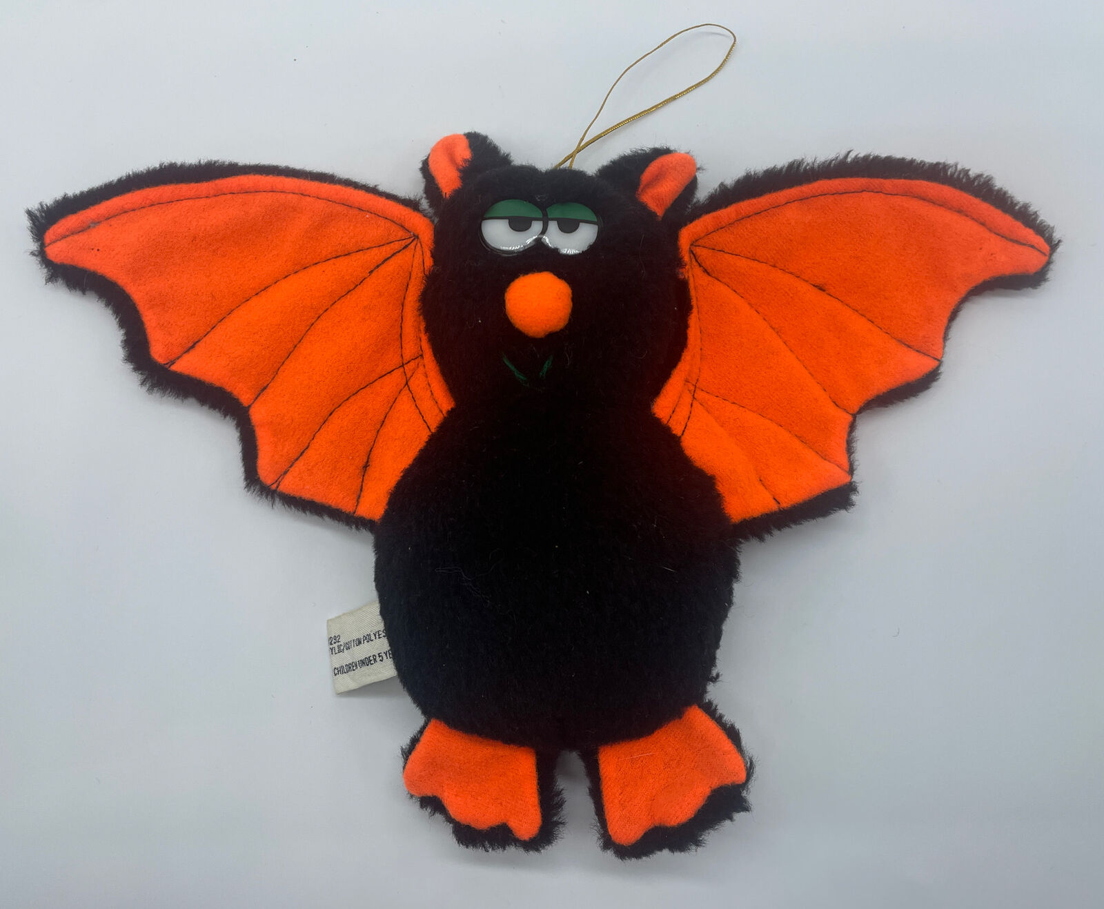 Vintage Jaisy Inc 7.5” Black Orange Halloween Bat With Hanging String Plush