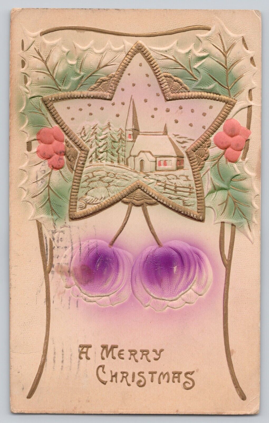 Postcard Vintage Christmas Greetings Embossed Star c 1910