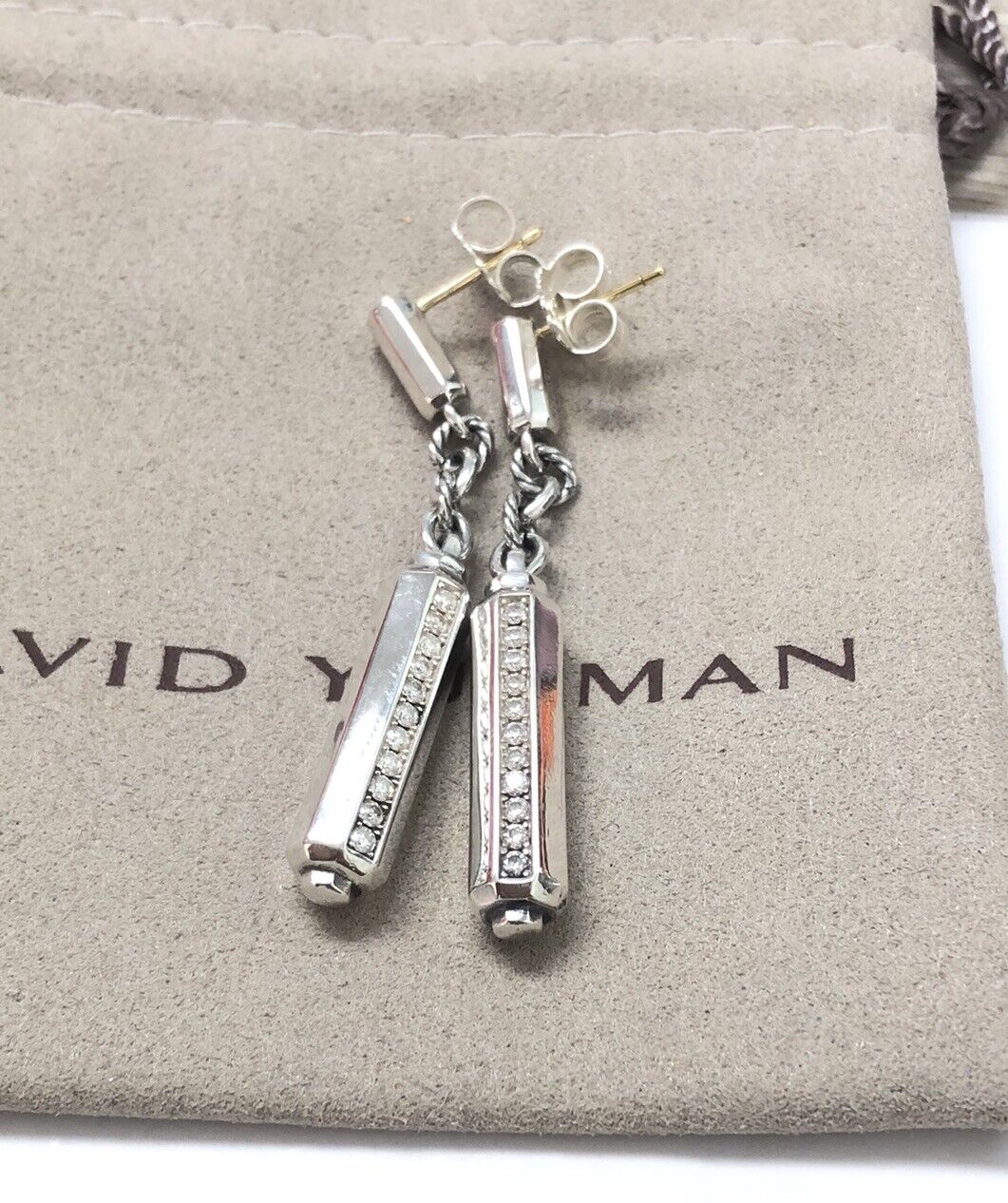 David Yurman Sterling Silver 925 Lexington Drop Earrings with Pave  Diamonds