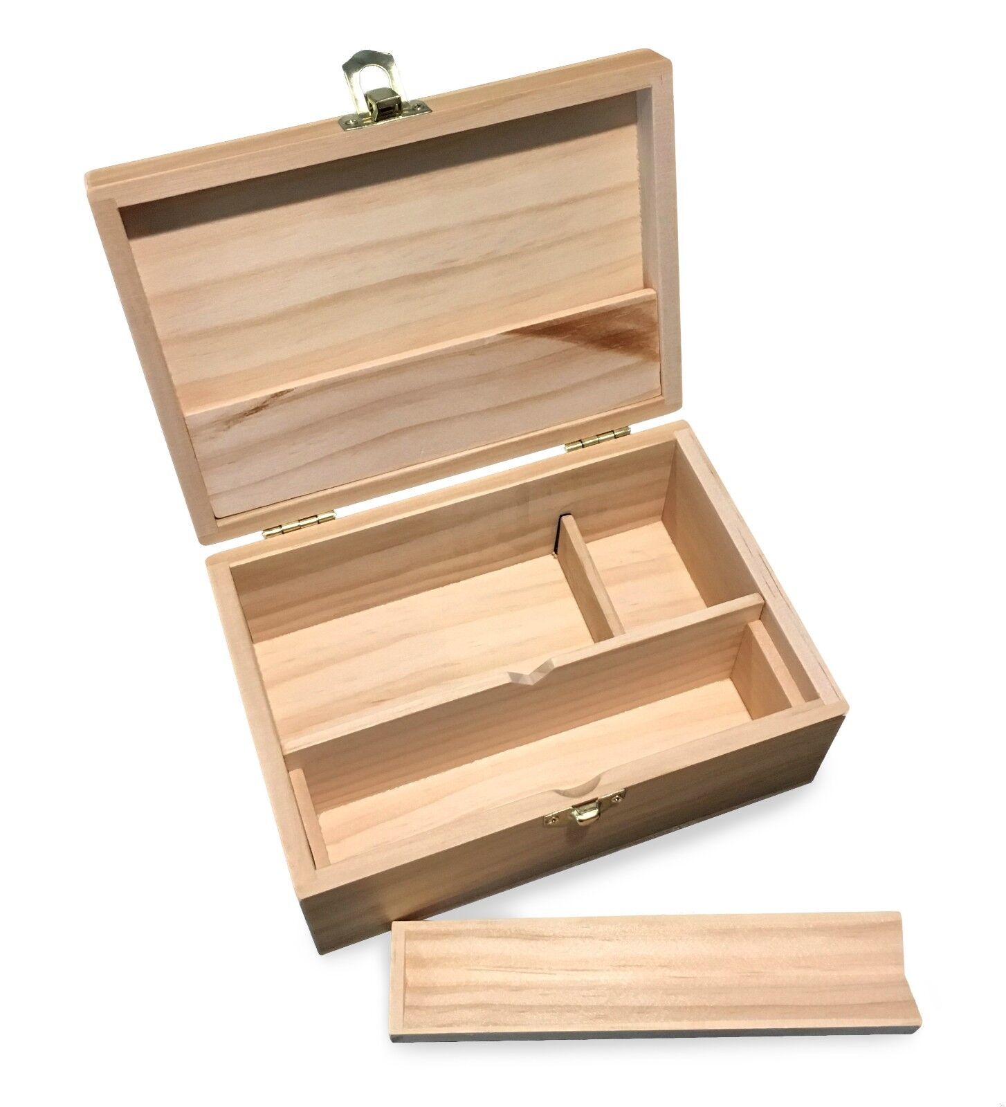 Medium Wooden Storage Box w/ Latching Lid, Rolling Jig & Adjustable Compartments