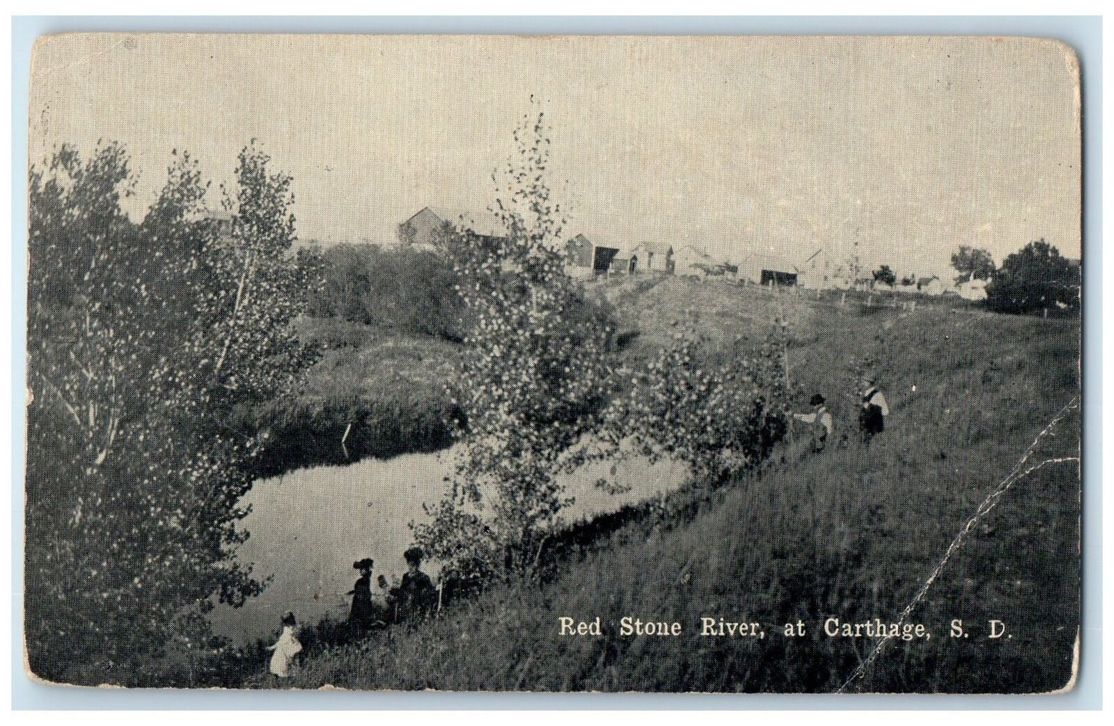 c1910's Red Stone River Tourists Kids On River Carthage South Dakota SD Postcard