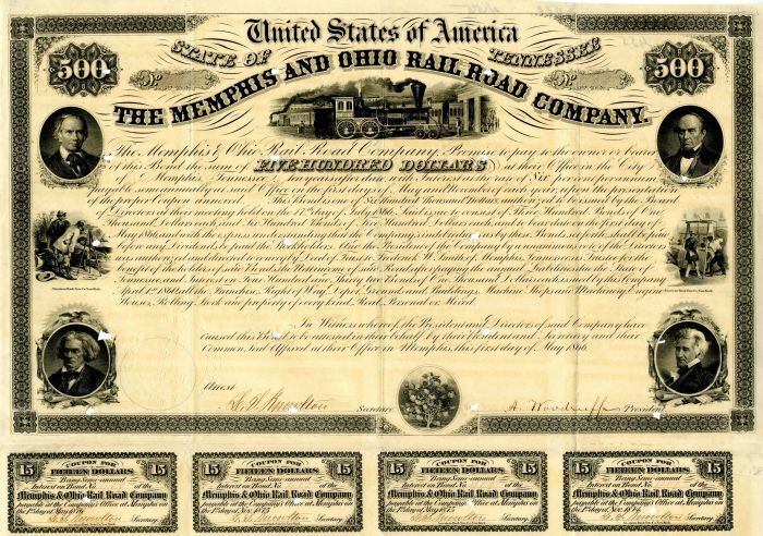 Memphis and Ohio Rail Road Co. - $500 - Railroad Bonds