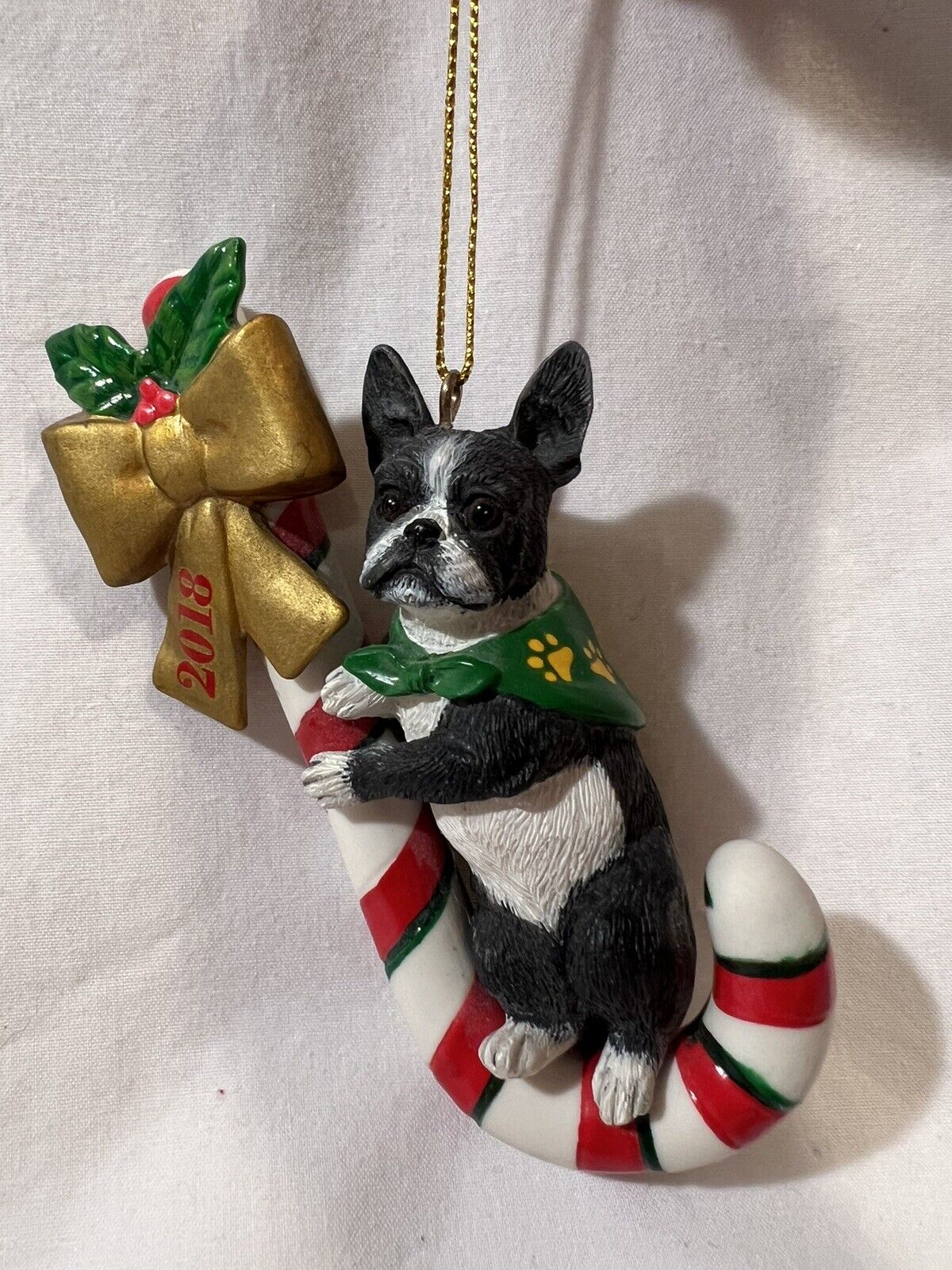 Danbury Mint 2018 Annual Christmas Ornament Boston Terrier  “Peppermint Pup”