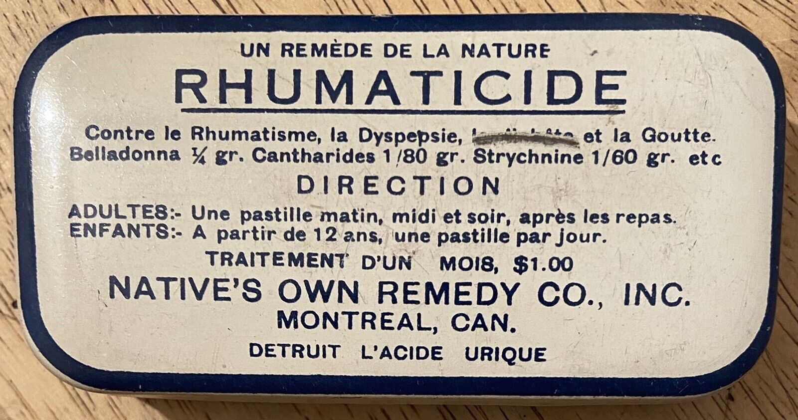 Vintage Rhumaticide Native's Own Remedy Co. Medicine Tin - Empty - Montreal