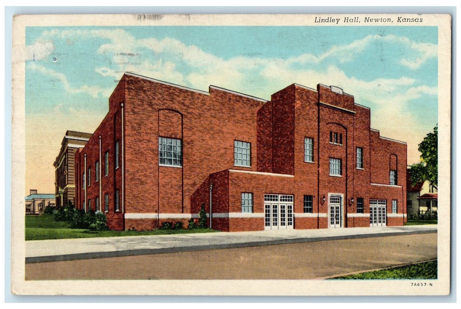 c1920's Lindley Hall Building Entrance Door Dirt Road Newton Kansas KS Postcard