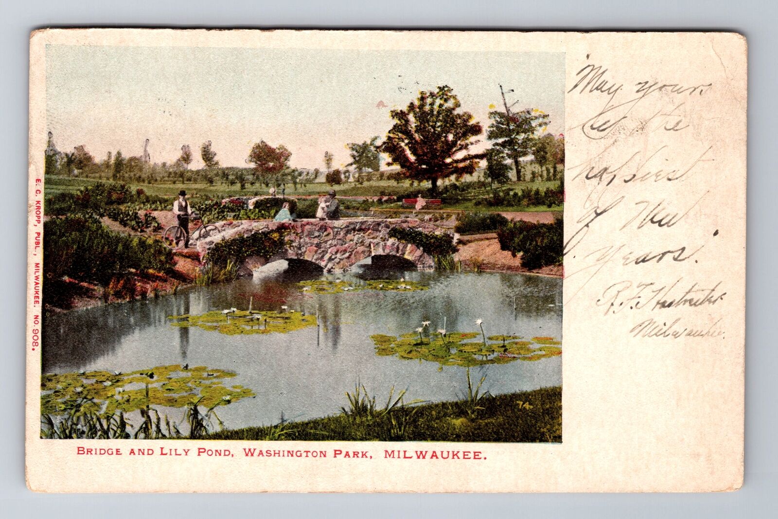 Milwaukee WI- Wisconsin, Bridge And Lily Pond, Antique, Vintage c1903 Postcard