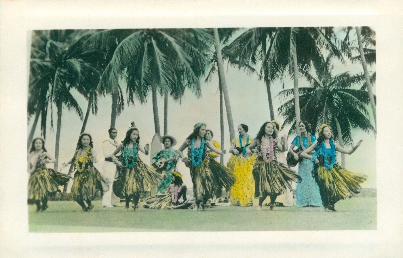 1930's Kodak of Hawaii Hula Show Waikiki hand colored Hawaii Photo Hula Girls