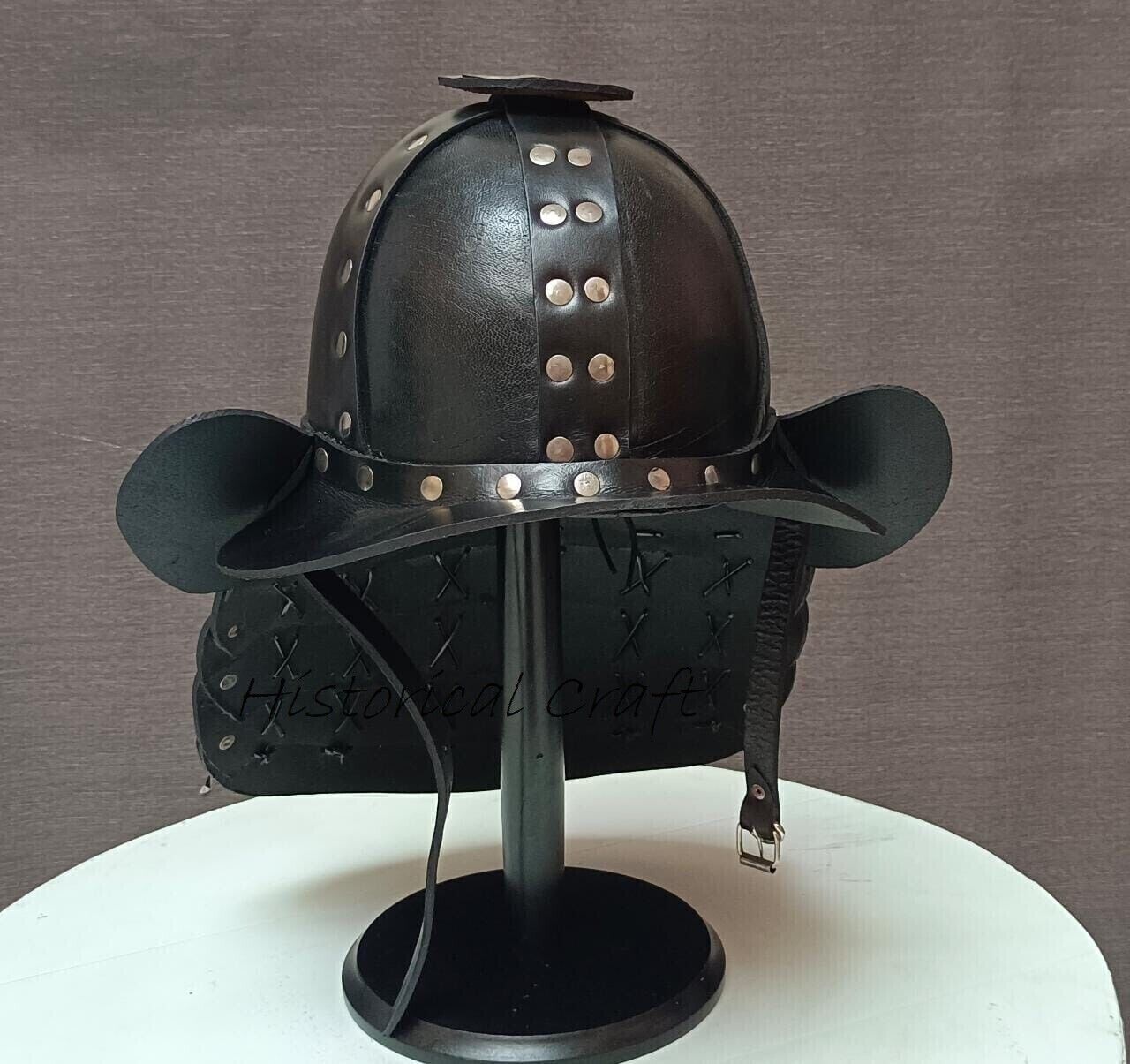 Medieval Halloween Leather Japanese Samurai Helmet SCA Larp Warrior Armor Helmet