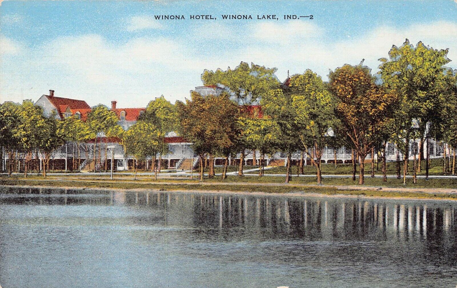Warsaw Winona Lake IN Indiana Park Fountain Souvenir Store Vtg Postcard C60