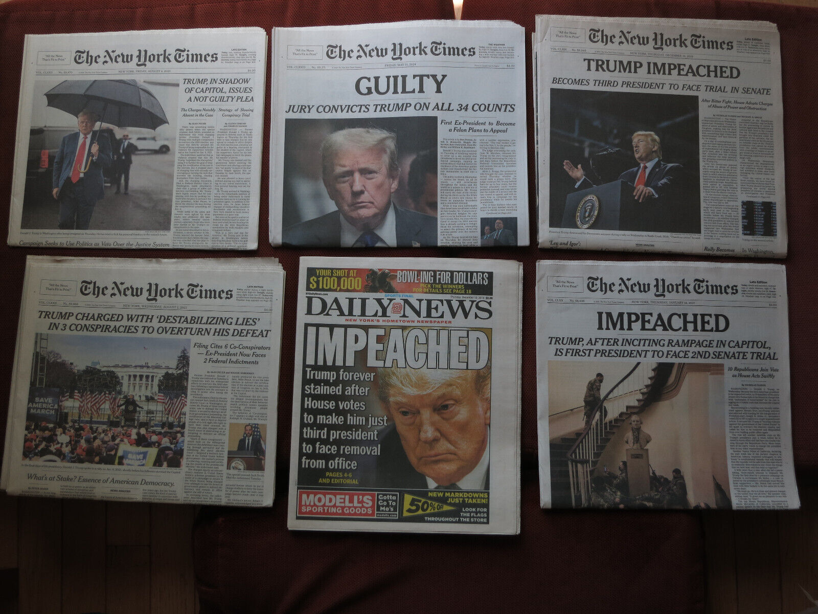 TRUMP GUILTY  **PLUS**  TRUMP CHARGED, IMPEACHED New York Times & Daily News