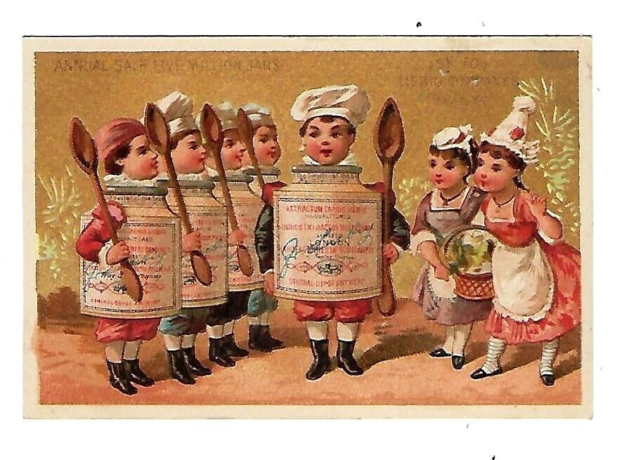 c1890 Victorian Trade Card Liebig Extract Of Meat, 5 Chefs Standing at Attention