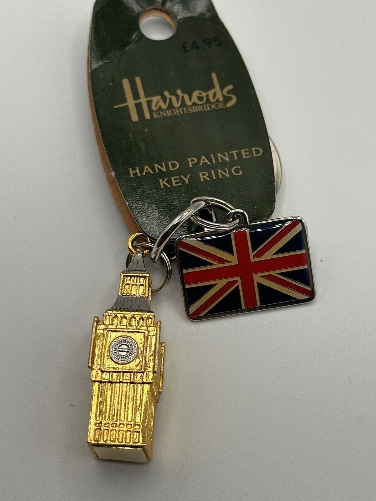 Harrods Keychain Key Ring Vintage Big Ben W British Flag Still Has Orig Tags