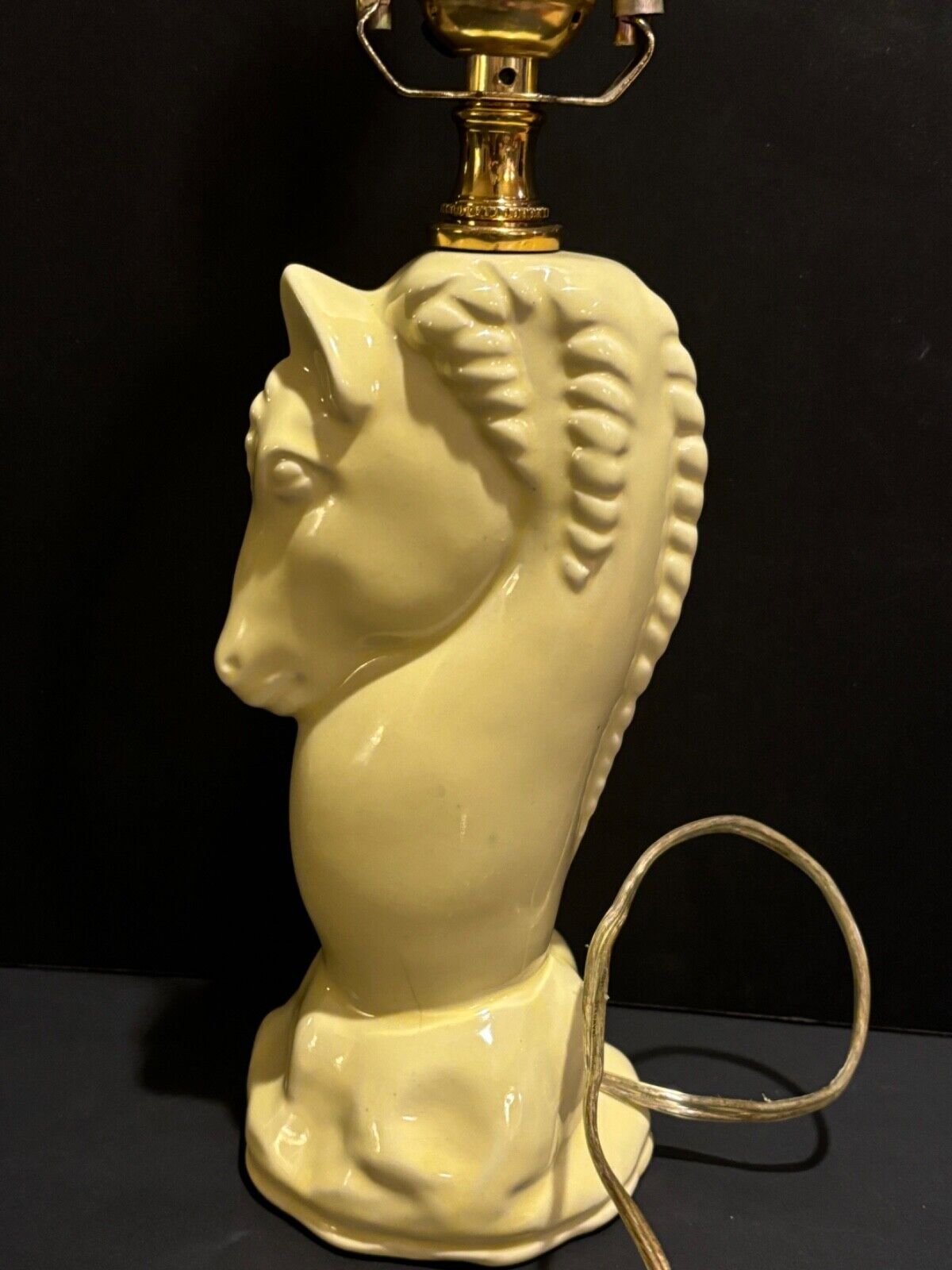 Vintage Mid Century Modern Horse Head Table Lamp Yellow Ceramic 1950’s