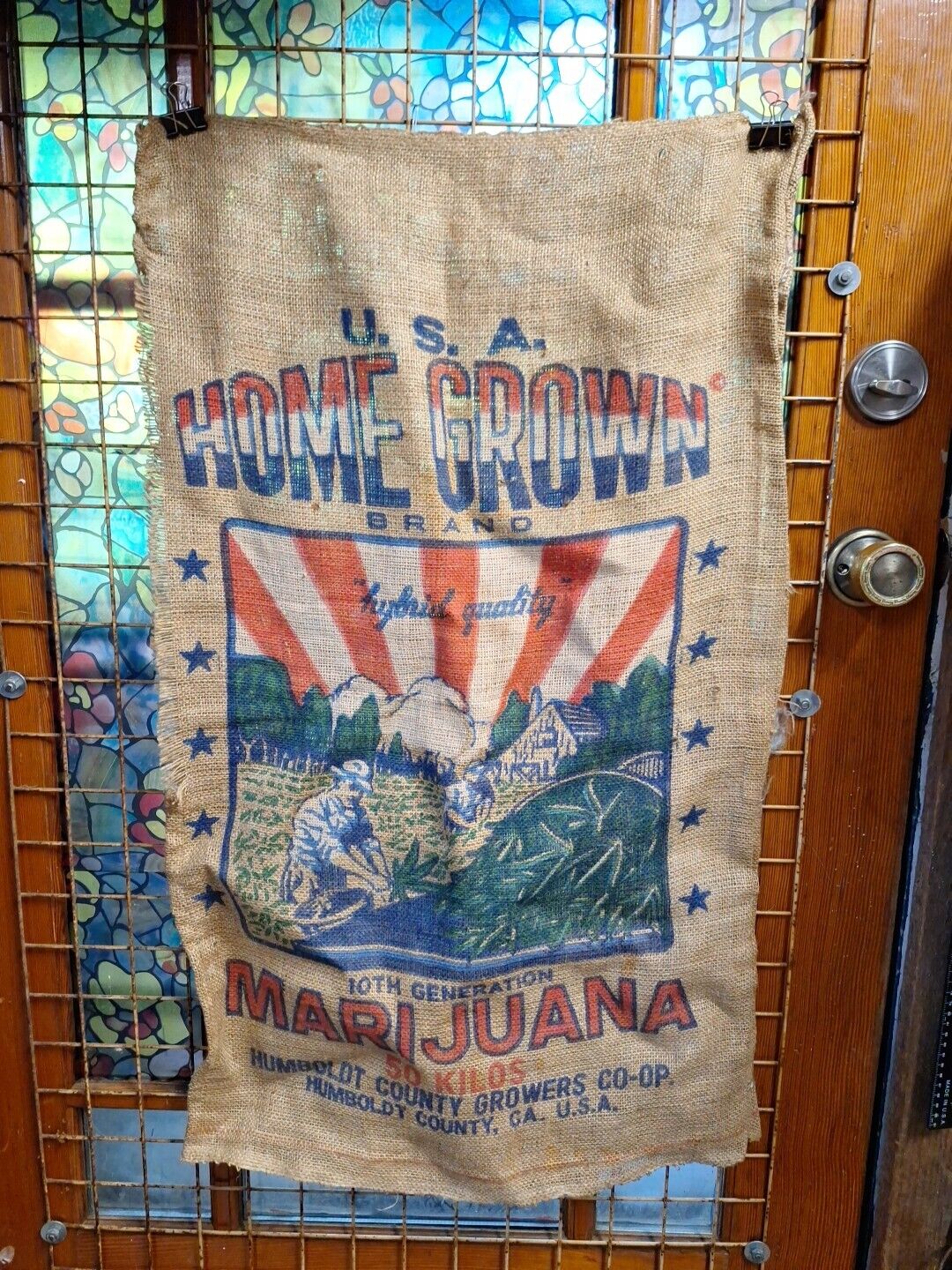 Vintage 90s? Burlap Sack Home Grown Humbolt Co Grower’s Coop Marijuana Bag USA