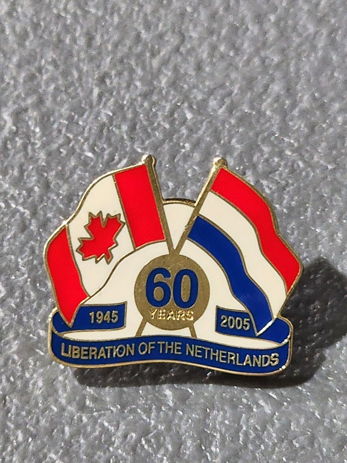 Liberation of the Netherlands 60 Years 1945-2005 Flags Lapel Vintage Tack Pin
