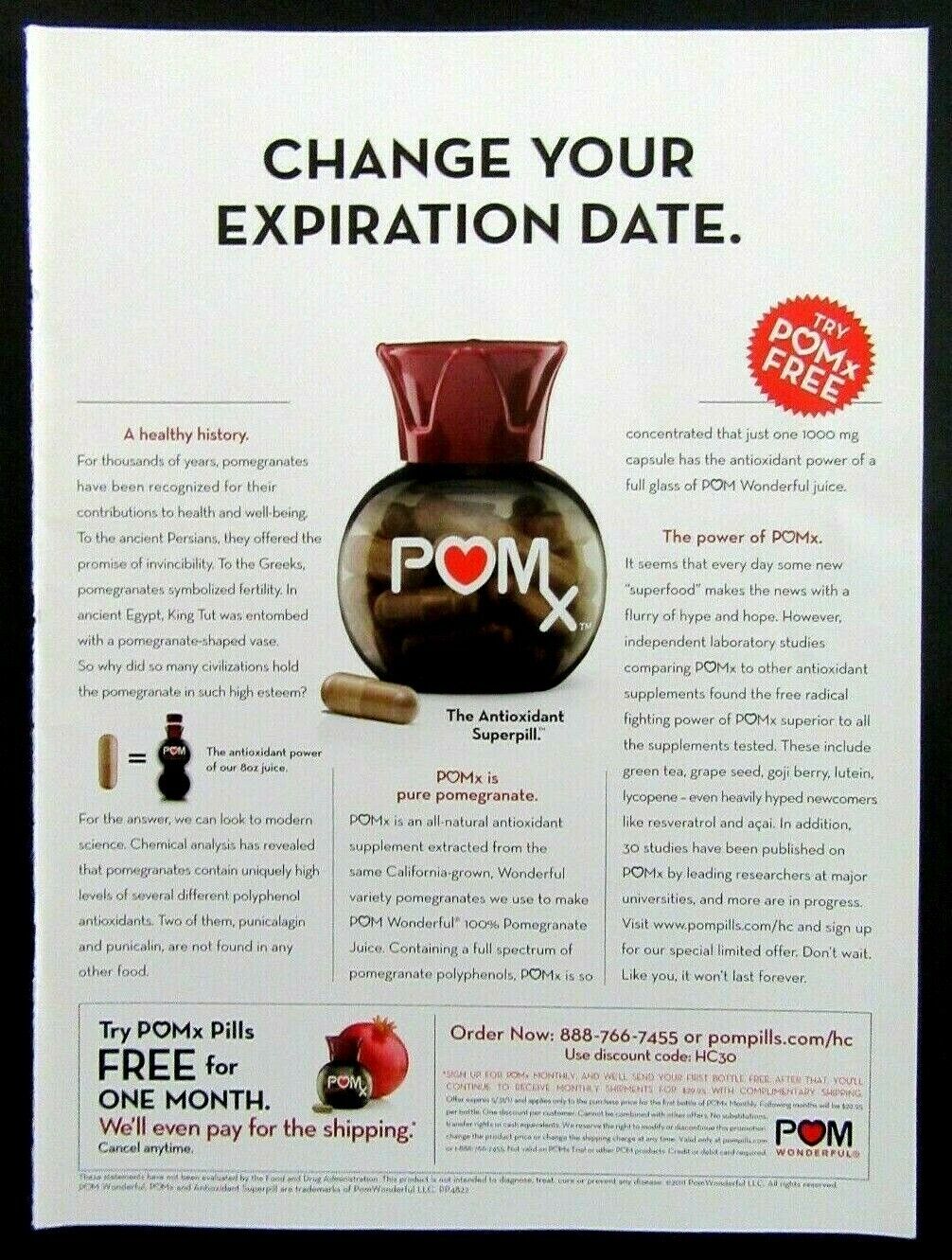 2011 POMX Pomegranate Antioxidant Superpill Magazine Ad