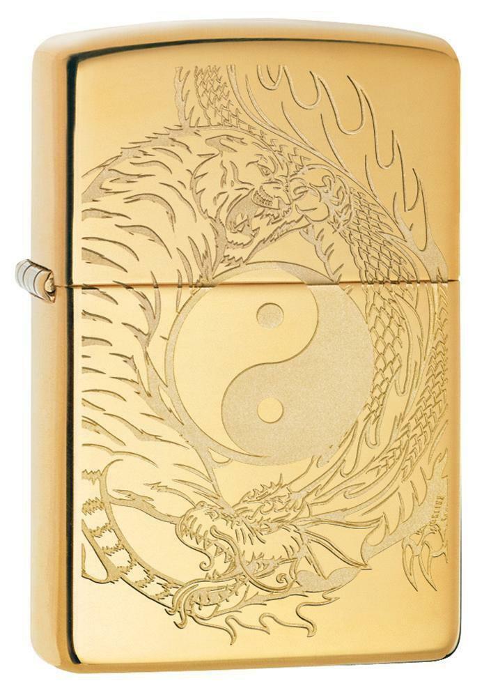 Zippo Windproof Lighter With Engraved Yin & Yang Tiger & Dragon 49024 New In Box
