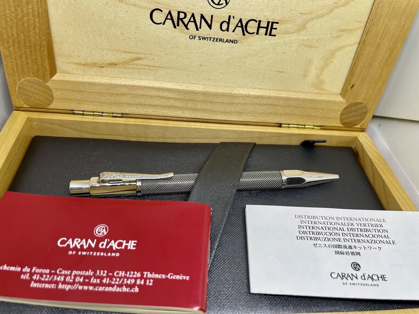 CARAN D\'ACHE VARIUS IVANHOE Rhodium Ballpoint Pen- Complete Box Set- Swiss Made