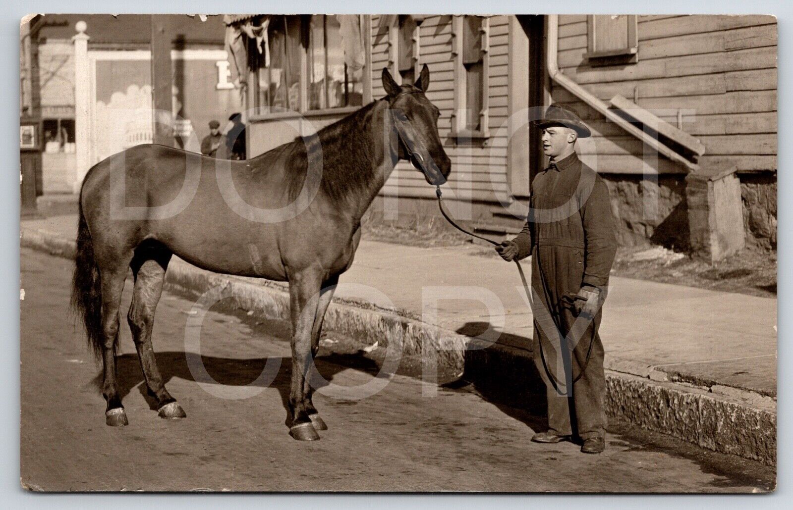 RPPC Milwaukee WI Wisconsin Attractive Man With Horse Street Businesses Postcard