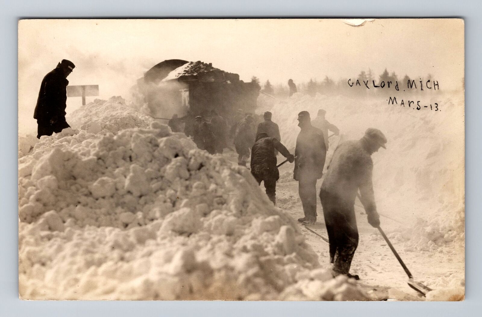 Gaylord MI-Michigan, RPPC, Digging Out Of A Snowstorm, Antique, Vintage Postcard