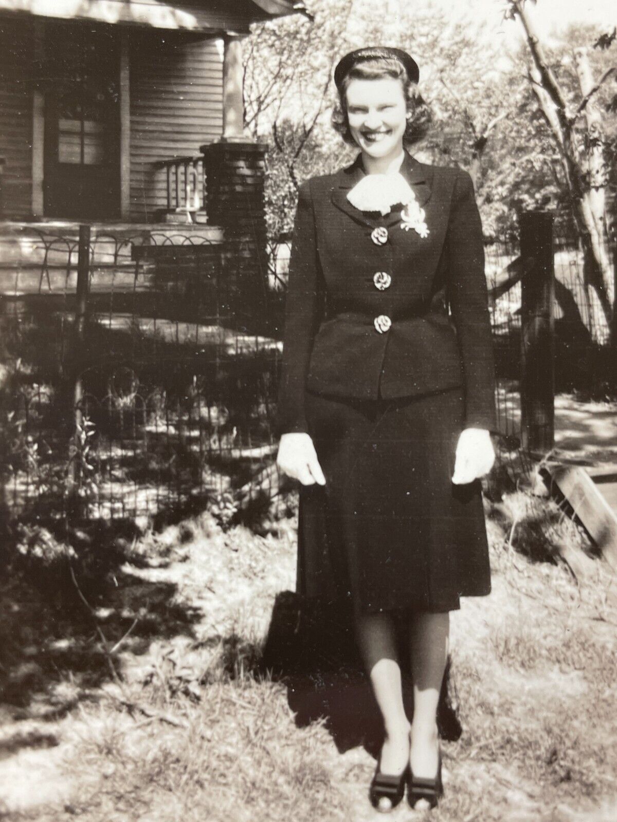 IF Photograph Woman 1940's Portrait Pretty Black Outfit