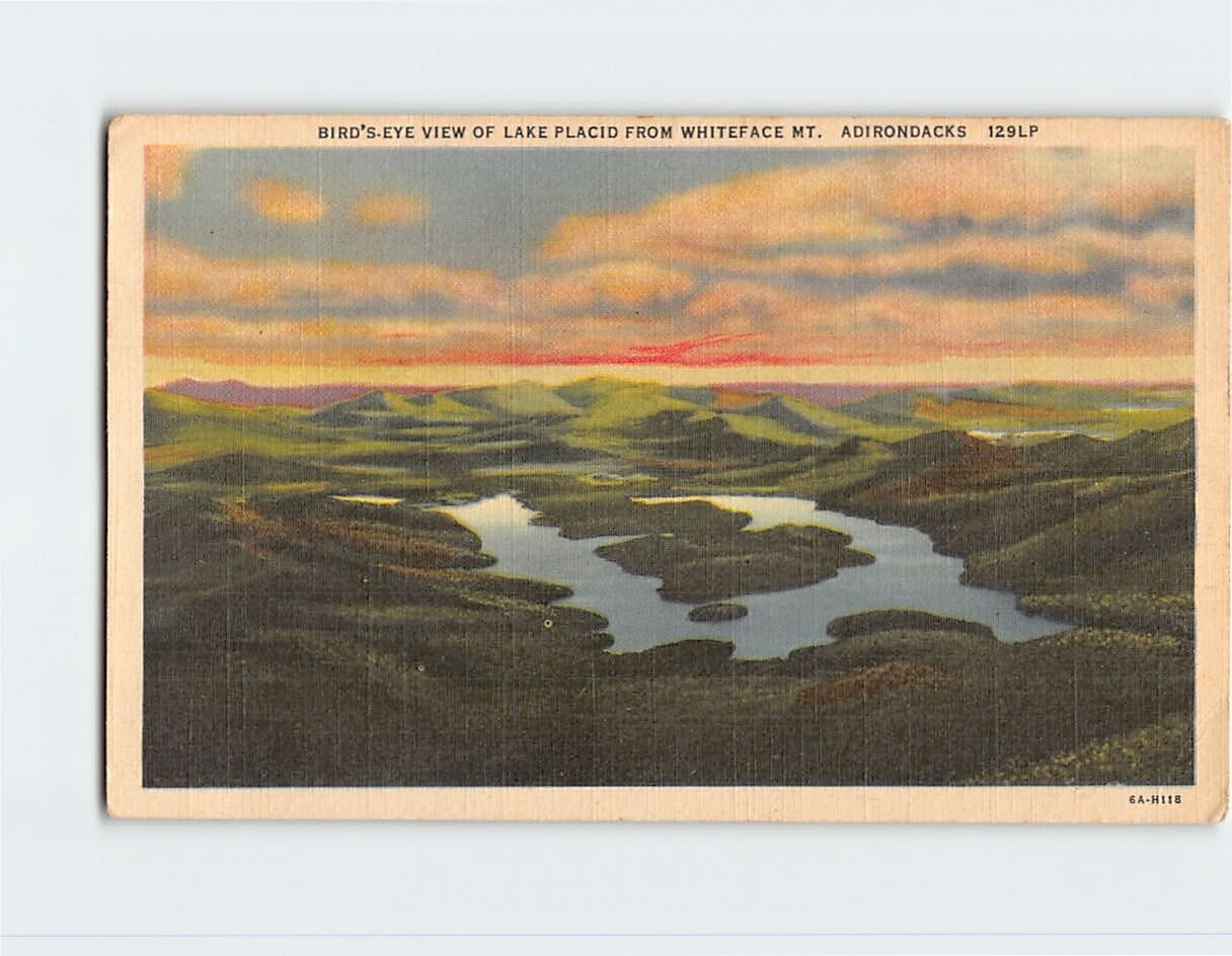 Postcard Bird's Eye View of Lake Placid from Whiteface Mountain Adirondacks USA