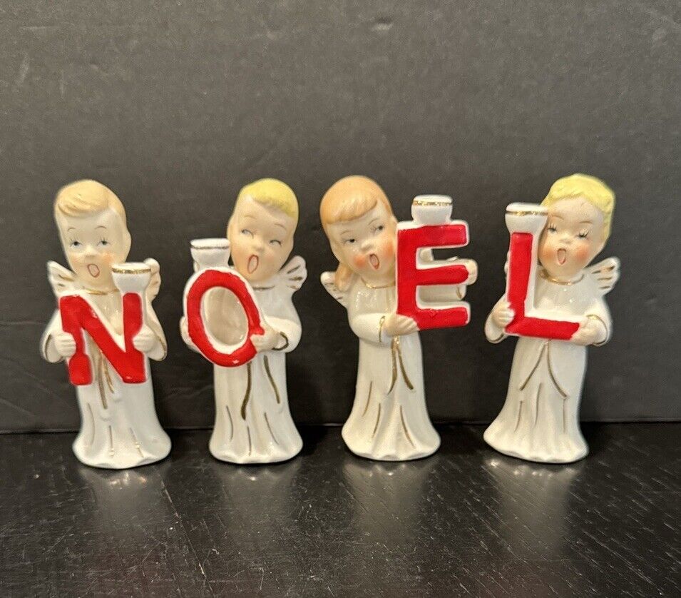 VTG 1950’s NOEL Angel Christmas Candle Holders Porcelain Japan Tiny Tapers