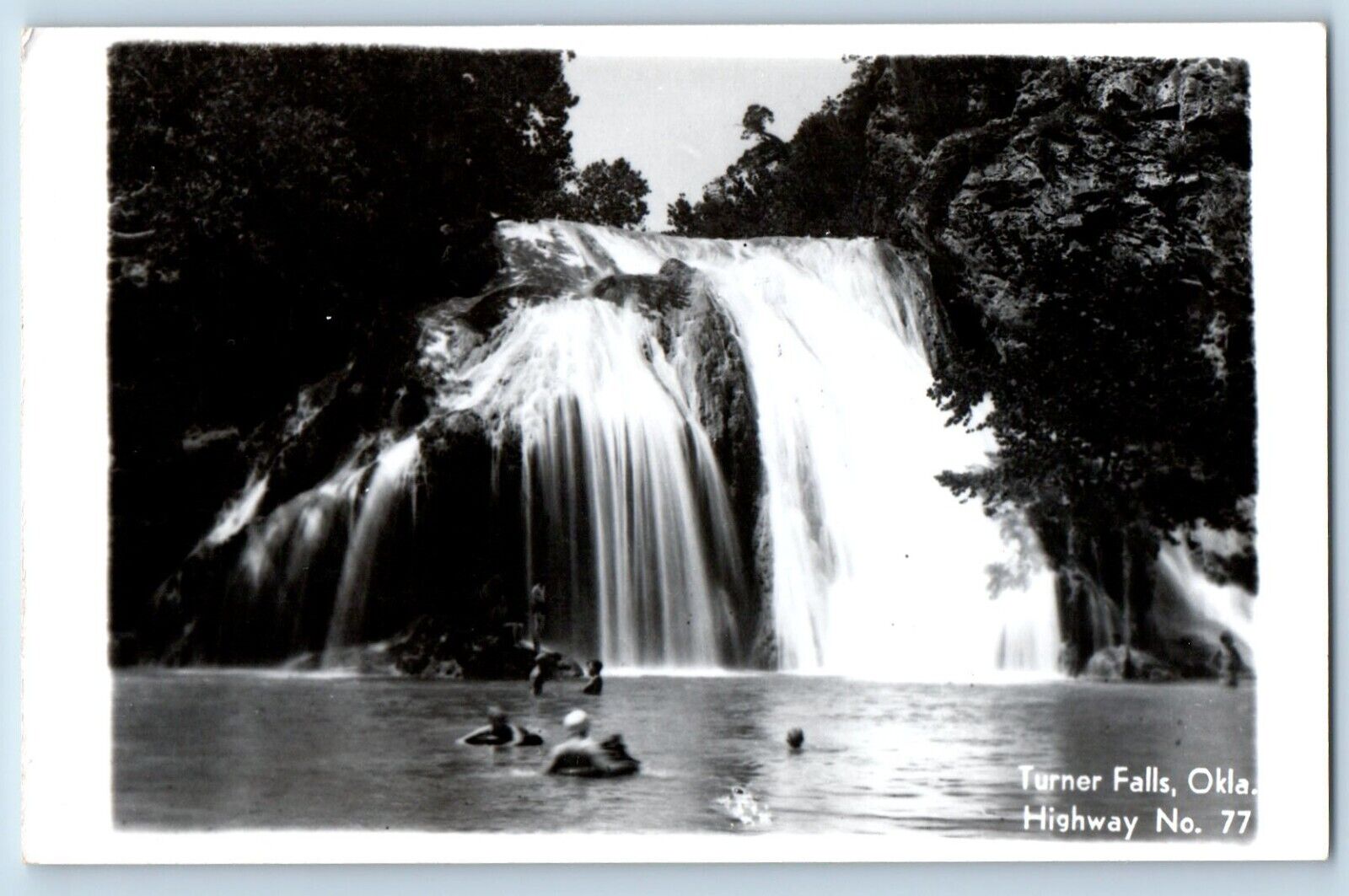 Turner Falls Oklahoma OK Postcard RPPC Photo Highway No.77 Waterfalls c1950's