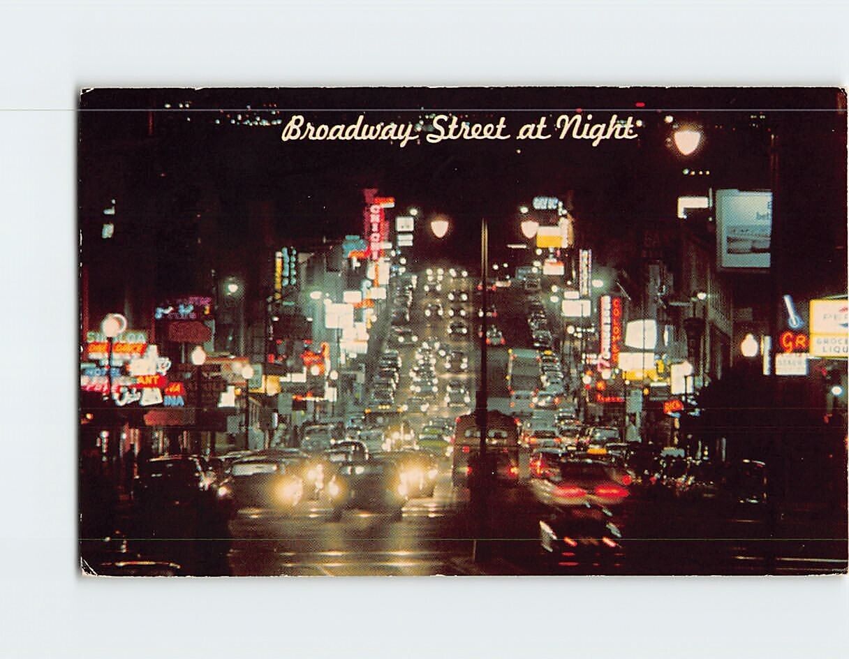 Postcard Broadway Street at Night San Francisco California USA