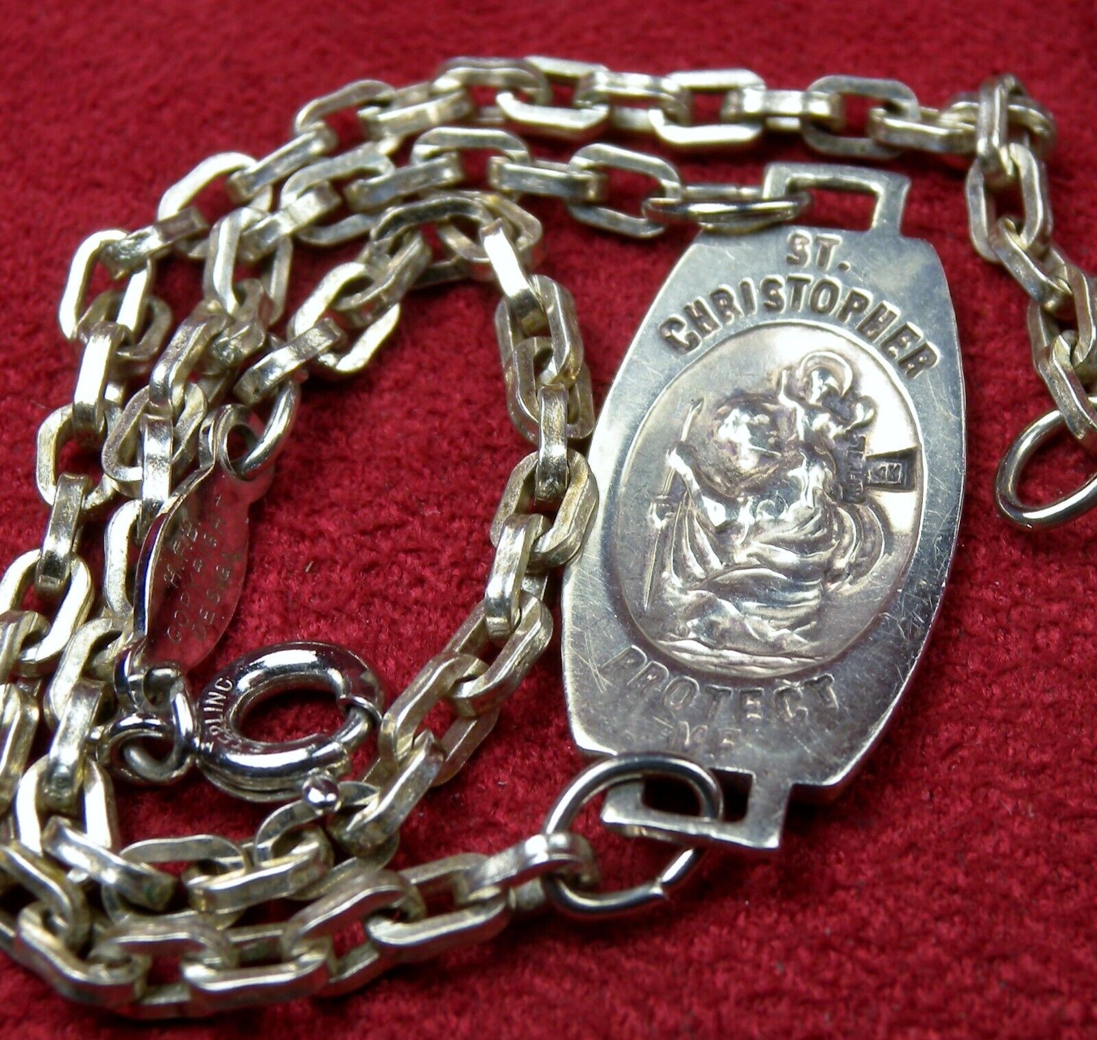 WWII Chaplain’s RARE Army Nurses Sterling Silver St. Christopher Bracelet Medal