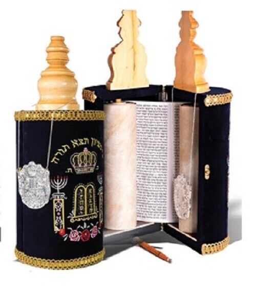 Judaica Beautiful Sefer Torah Scroll Hebrew Jewish Bible 46 CM + Pointer (YAD)